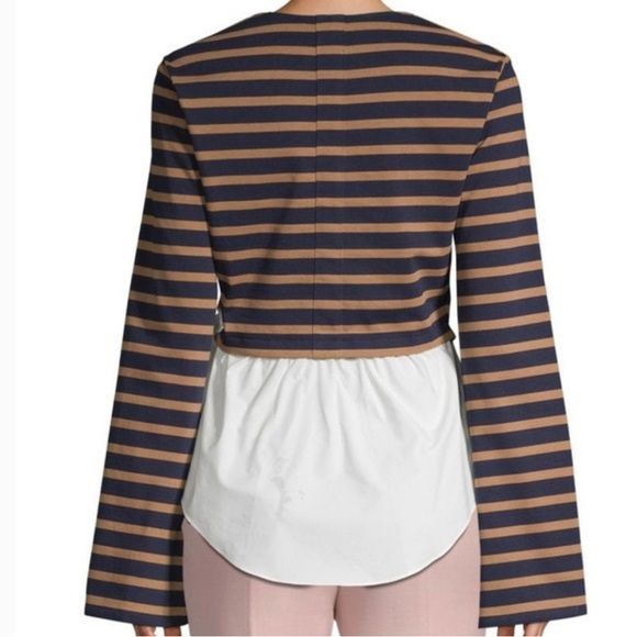 Like New! DEREK LAM 10 CROSBY Sz 4 Combo Stripe & Poplin Wrap Blouse in Midnight - Picture 6 of 8